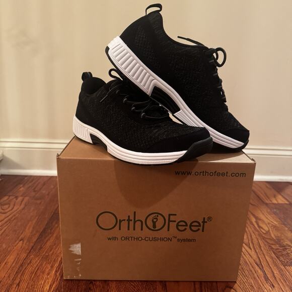 New Orthofeet 619 Lava Mens Shoe 9.5 Black Sneaker Athletic Diabetic Walking NIB - Picture 1 of 16